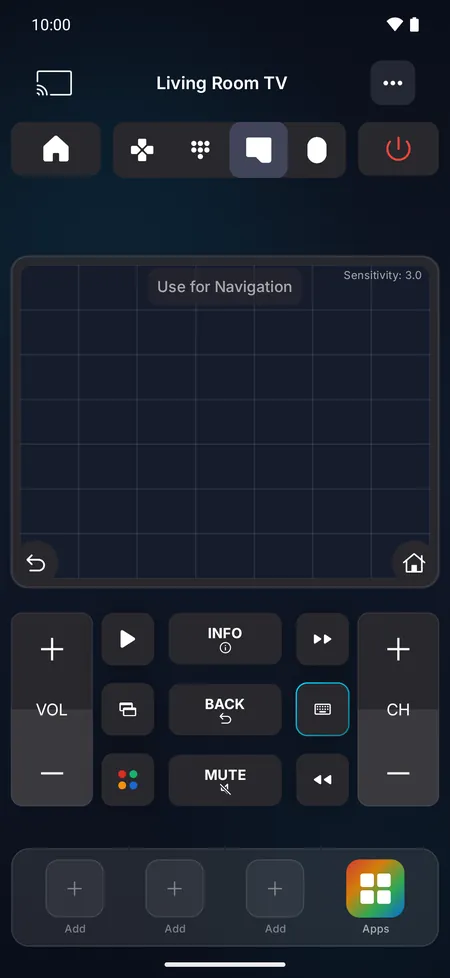 Touchpad screen: swipe to move and tap to select